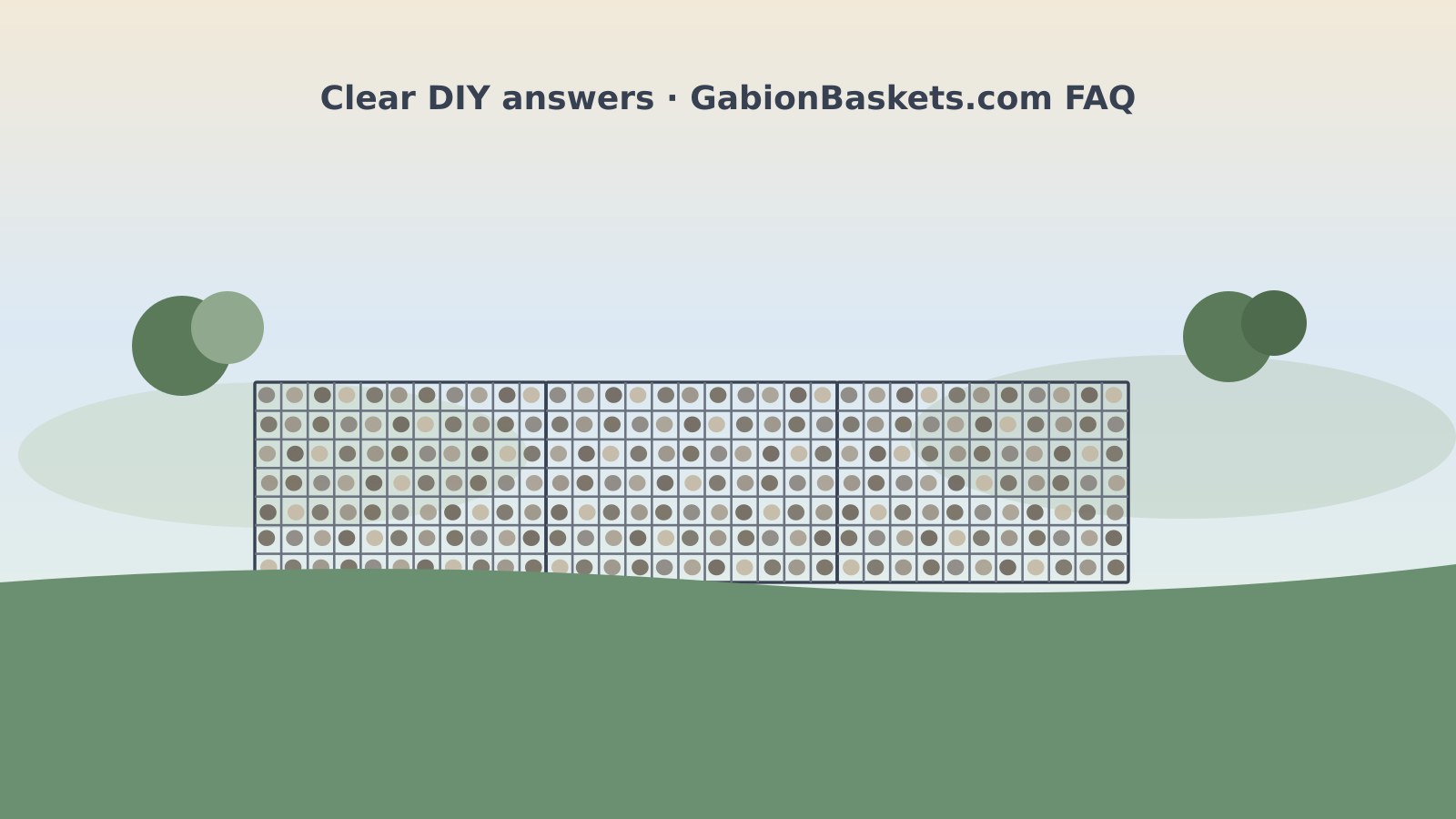 Neat low gabion landscape wall in a backyard suggesting clear DIY answers